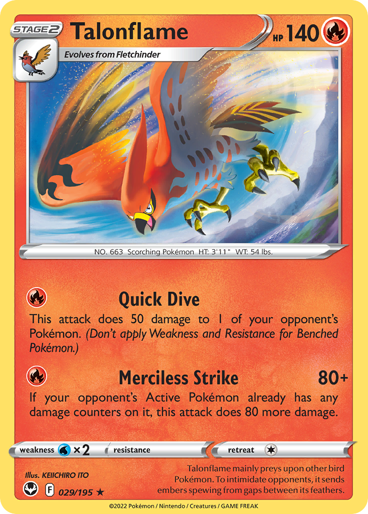 Talonflame 29/195 Rare | Silver Tempest | Pokemon Card