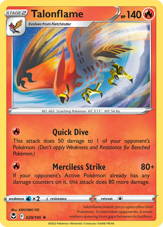 Talonflame 29/195 Rare | Silver Tempest | Pokemon Card