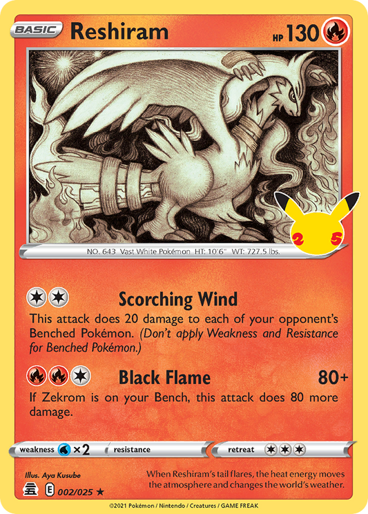 Reshiram 2/25 Rare Holo | Celebrations | Pokemon Card