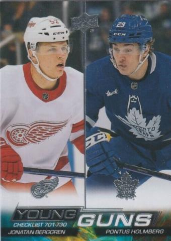 Young Guns Checklist (Jonatan Berggren / Pontus Holmberg) 
YG, CL #730 Detroit Red Wings / Toronto Maple Leafs | 2022-23 Upper Deck | NHL Card