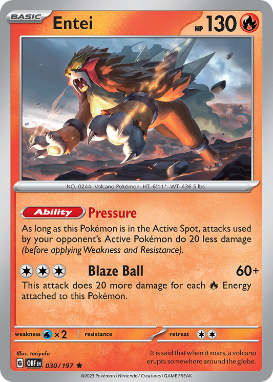 Entei 30/197 Rare Holo | Obsidian Flames | Pokemon Card