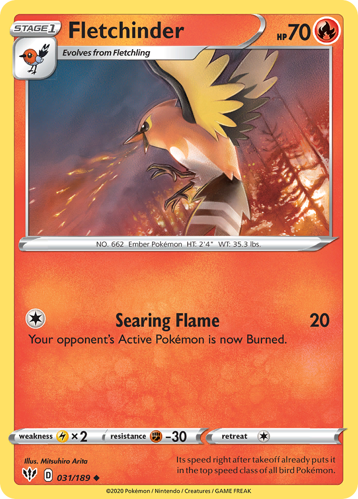 Fletchinder 31/189 Uncommon | Darkness Ablaze | Pokemon Card