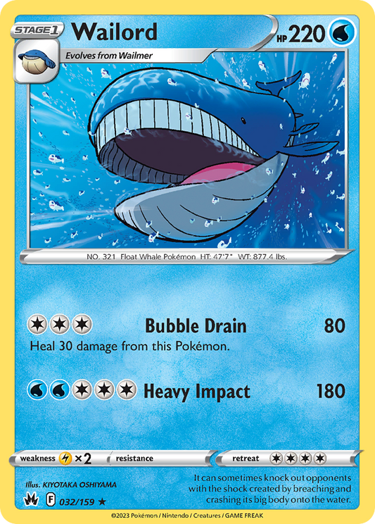 Wailord 32/159 Rare | Crown Zenith | Pokemon Card