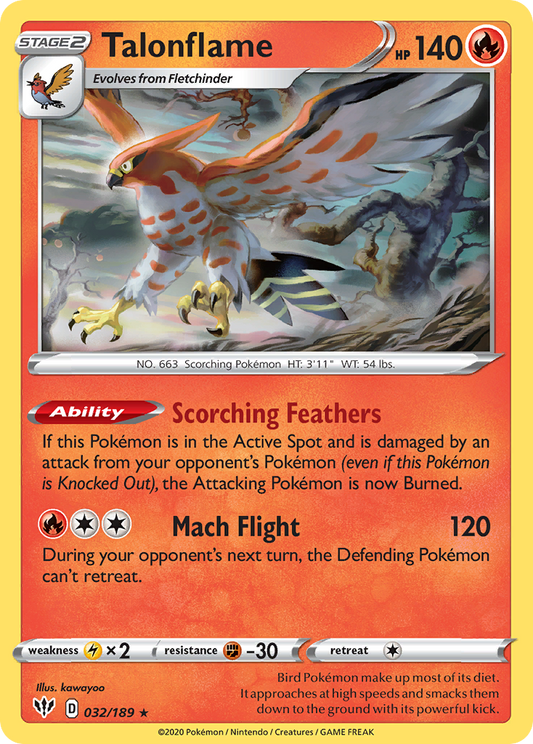 Talonflame 32/189 Rare | Darkness Ablaze | Pokemon Card