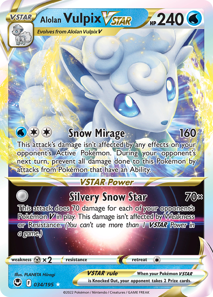 Alolan Vulpix VSTAR 34/195 Rare Holo VSTAR | Silver Tempest | Pokemon Card