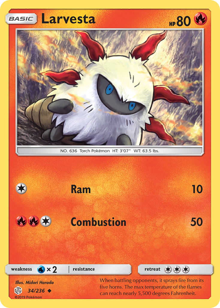 Larvesta 34/236 Uncommon | Cosmic Eclipse | Pokemon Card