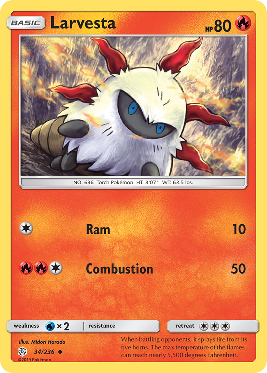 Larvesta 34/236 Uncommon | Cosmic Eclipse | Pokemon Card