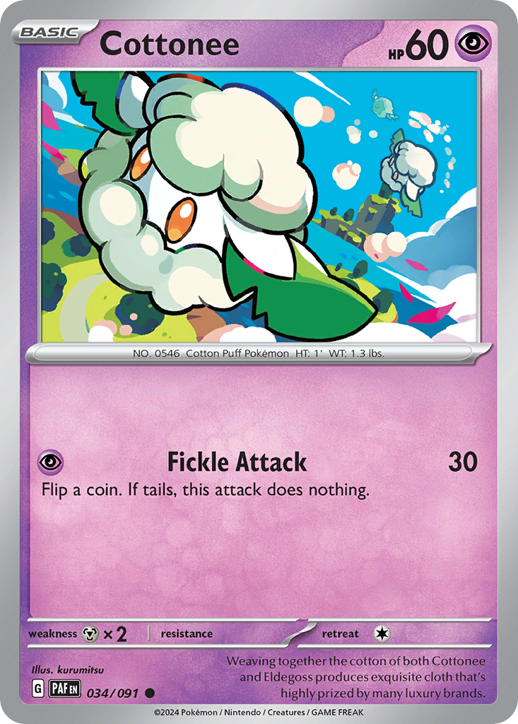 Cottonee 34/91 Common | Paldean Fates | Pokemon Card