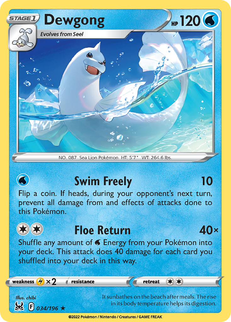 Dewgong 34/196 Rare | Lost Origin | Pokemon Card