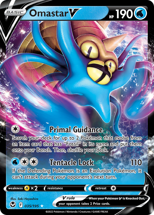 Omastar V 35/195 Rare Holo V | Silver Tempest | Pokemon Card