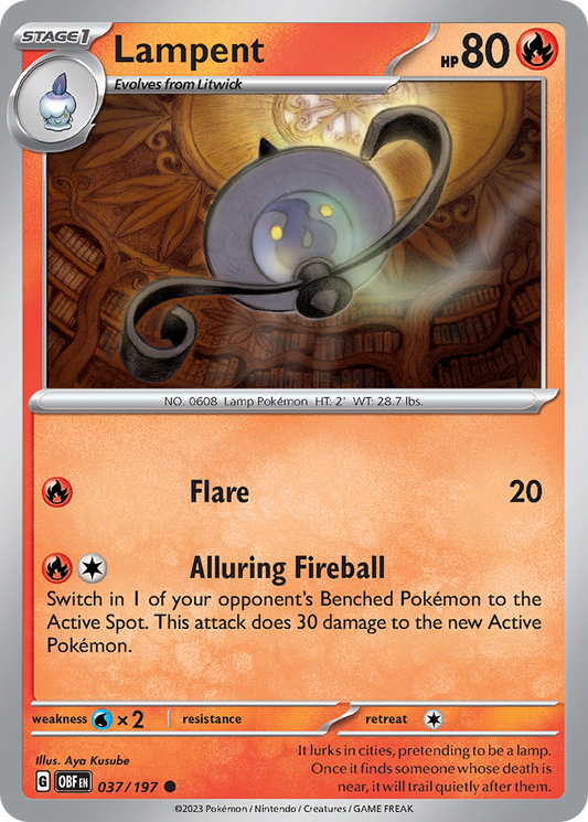 Lampent 37/197 Common | Obsidian Flames | Pokemon Card