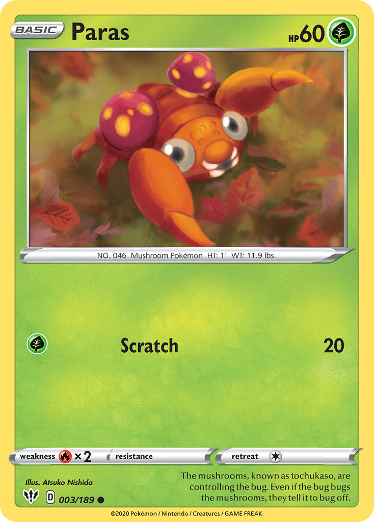 Paras 3/189 Common | Darkness Ablaze | Pokemon Card