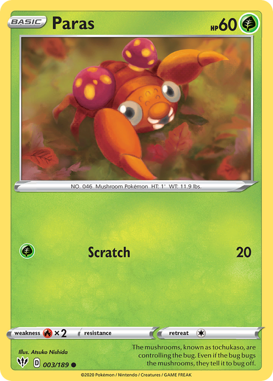 Paras 3/189 Common | Darkness Ablaze | Pokemon Card