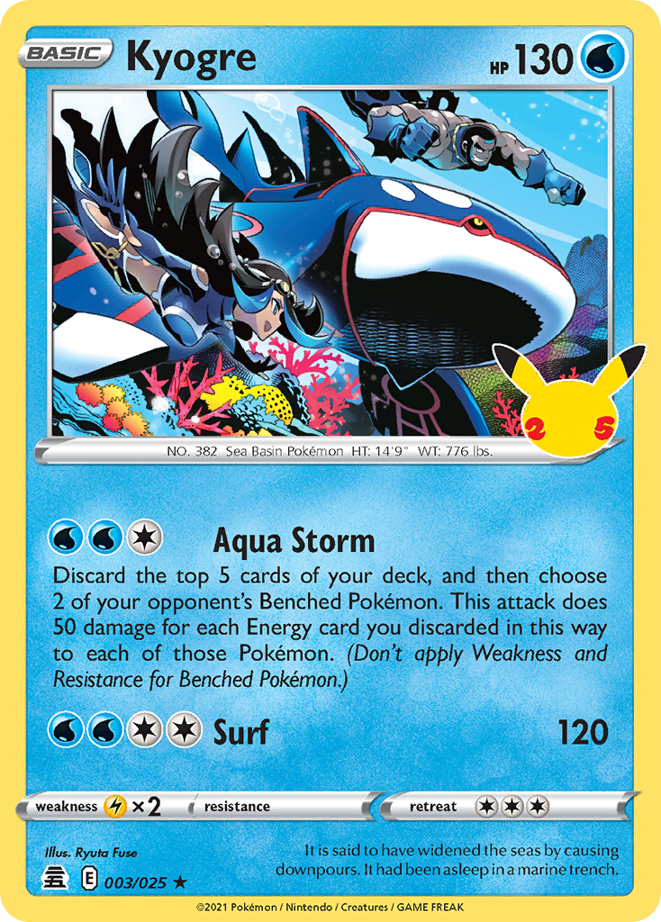 Kyogre 3/25 Rare Holo | Celebrations | Pokemon Card