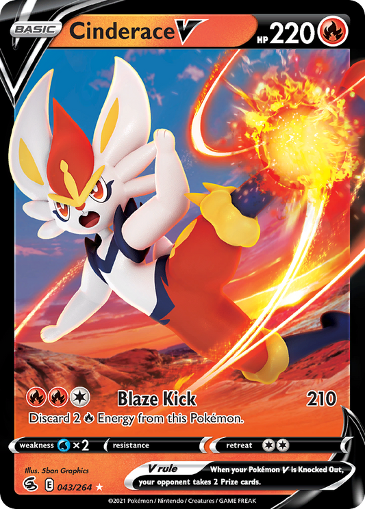 Cinderace V 43/264 Rare Holo V | Fusion Strike | Pokemon Card