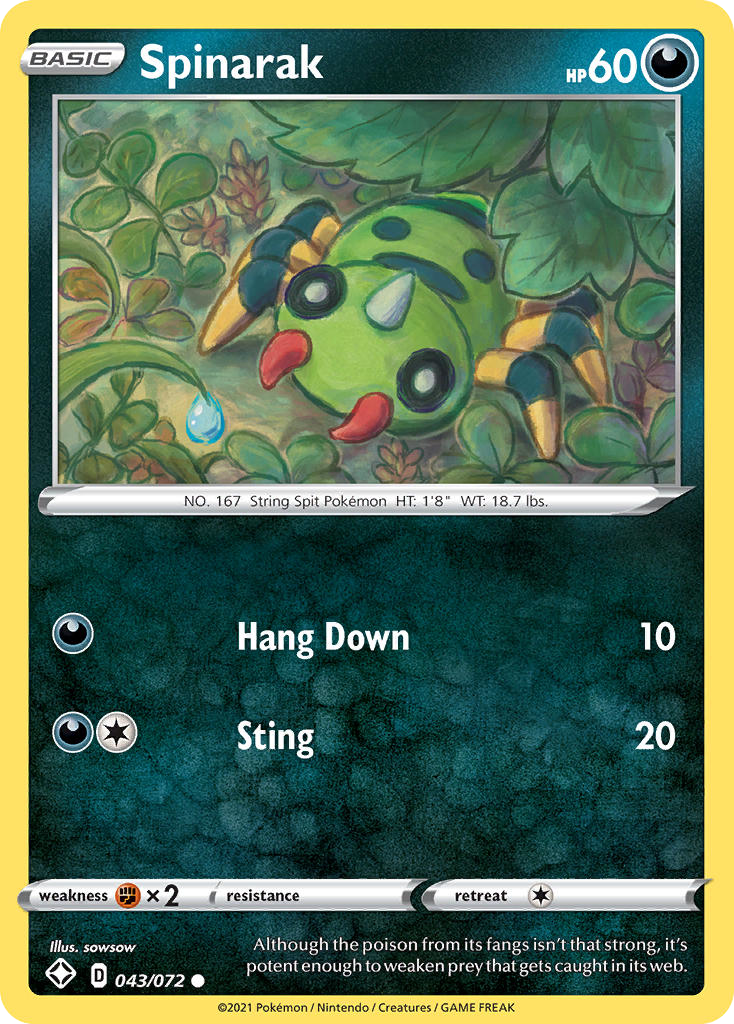 Spinarak 43/72 Common | Shining Fates | Pokemon Card