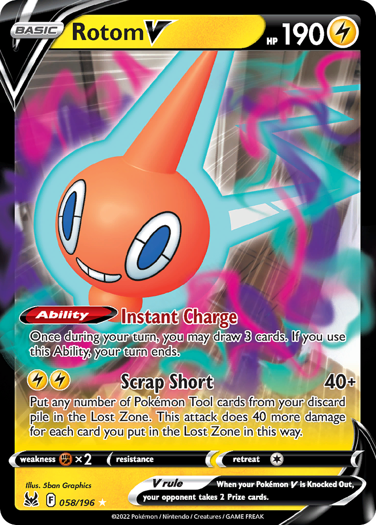 Rotom V 58/196 Rare Holo V | Lost Origin | Pokemon Card