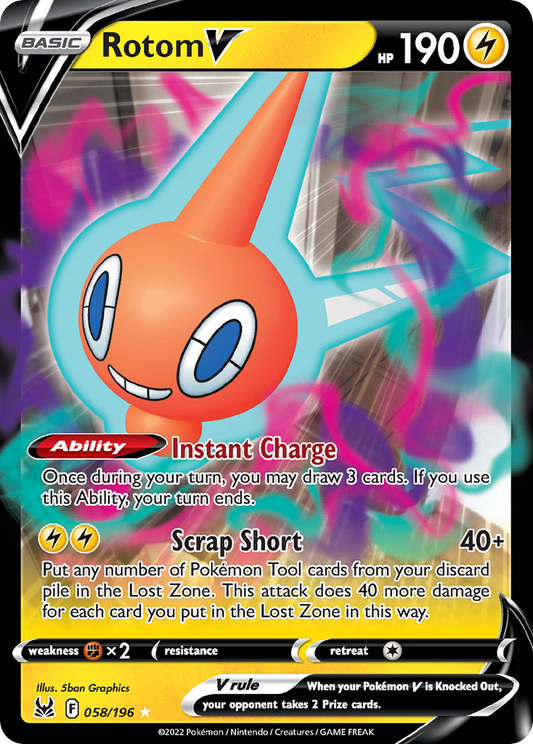 Rotom V 58/196 Rare Holo V | Lost Origin | Pokemon Card