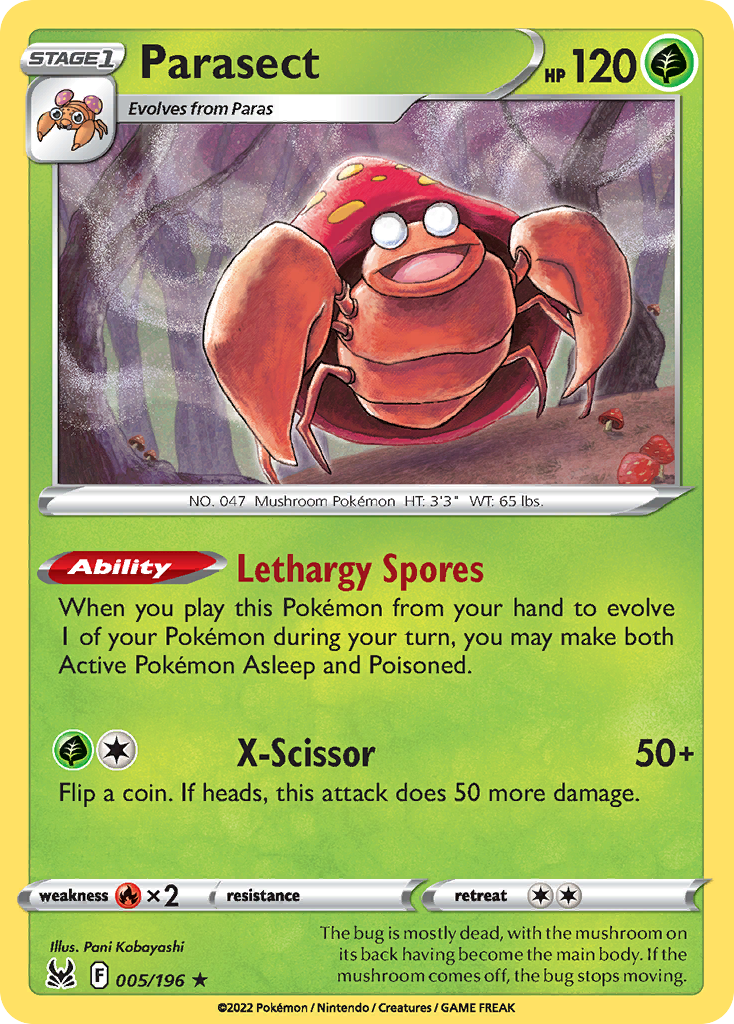 Parasect 5/196 Rare Holo | Lost Origin | Pokemon Card