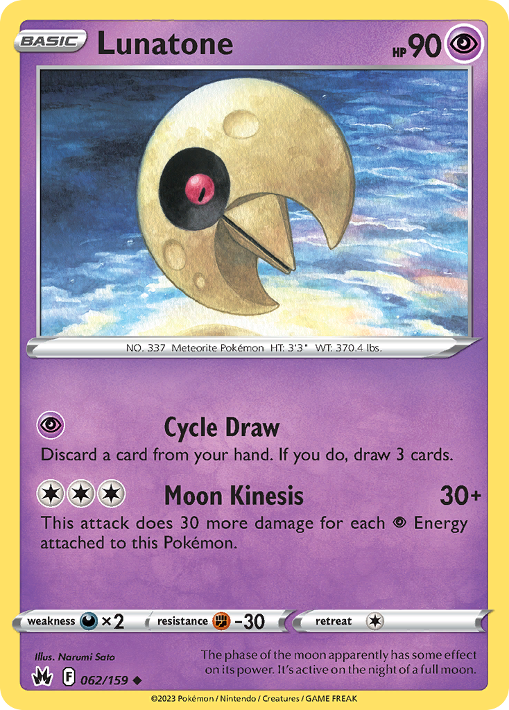 Lunatone 62/159 Uncommon | Crown Zenith | Pokemon Card