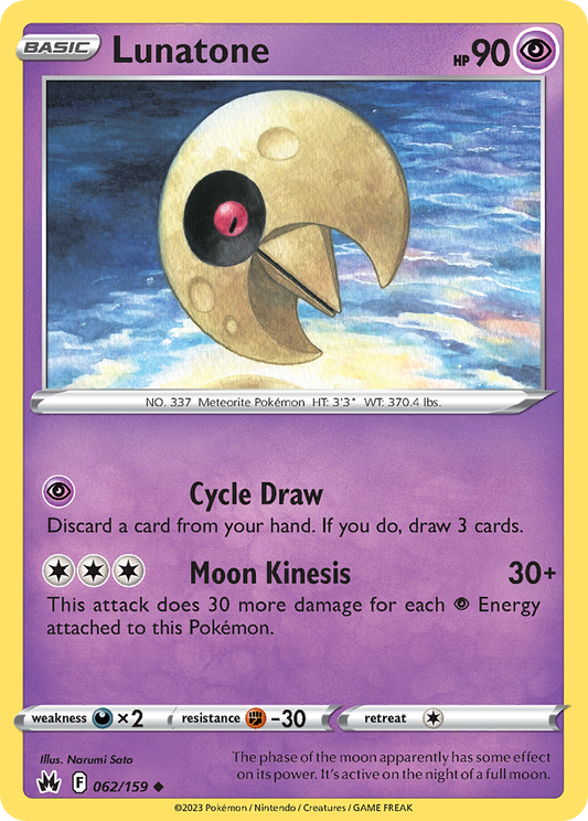 Lunatone 62/159 Uncommon | Crown Zenith | Pokemon Card