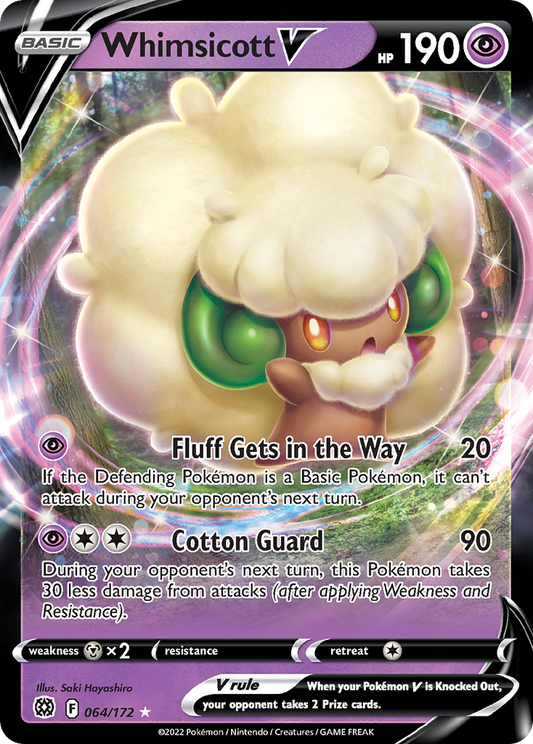 Whimsicott V 64/172 Rare Holo V | Brilliant Stars | Pokemon Card