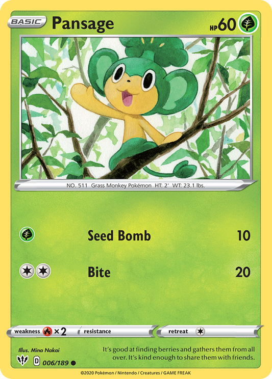 Pansage 6/189 Common | Darkness Ablaze | Pokemon Card