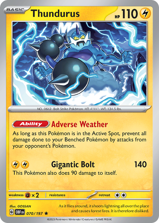 Thundurus 70/197 Rare Holo | Obsidian Flames | Pokemon Card