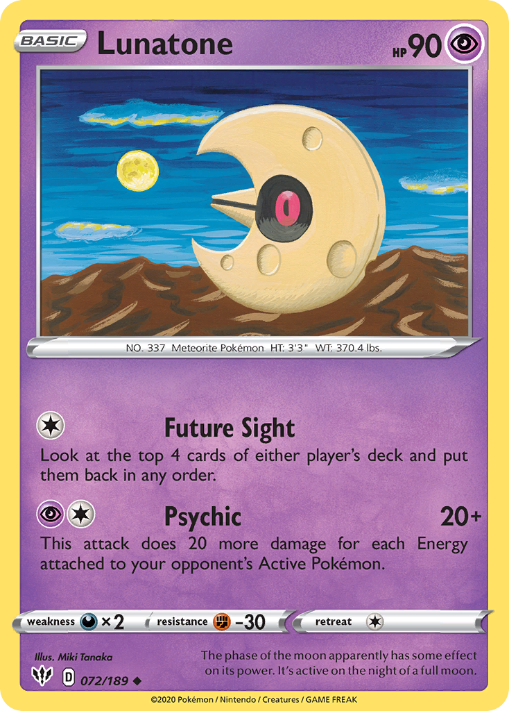 Lunatone 72/189 Uncommon | Darkness Ablaze | Pokemon Card