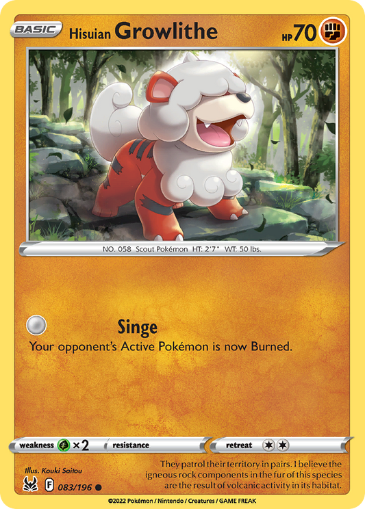 Hisuian Growlithe 83/196 Common | Lost Origin | Pokemon Card