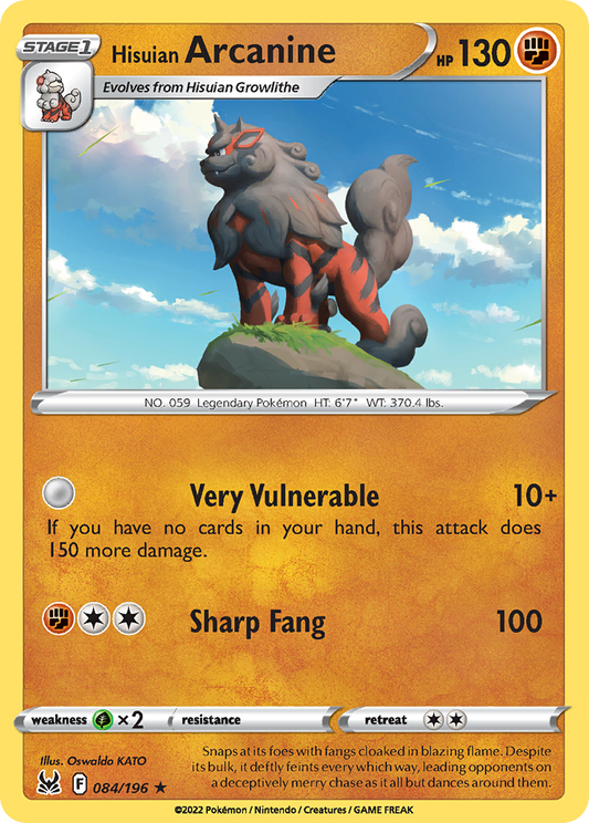 Hisuian Arcanine 84/196 Rare Holo | Lost Origin | Pokemon Card