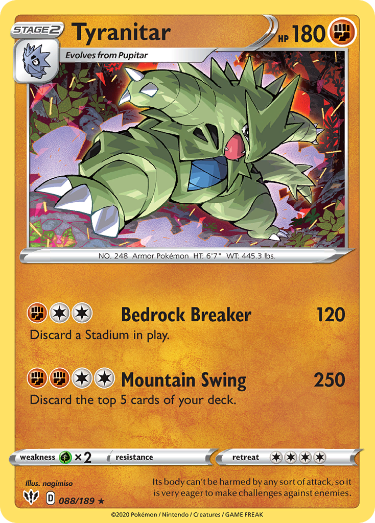 Tyranitar 88/189 Rare Holo | Darkness Ablaze | Pokemon Card