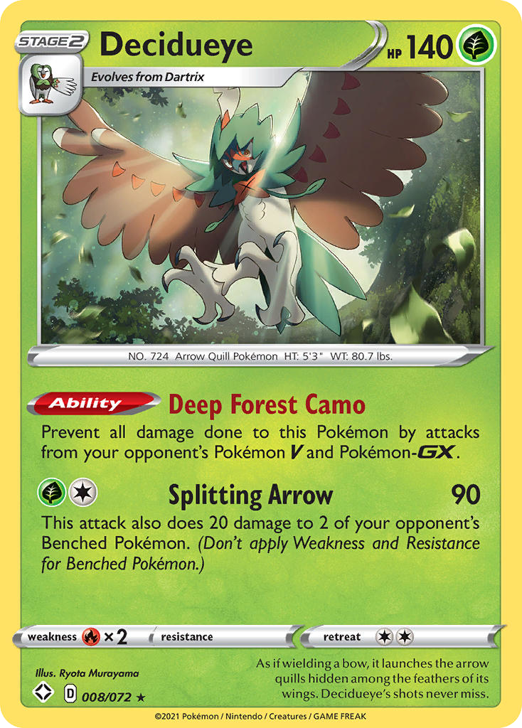 Decidueye 8/72 Rare Holo | Shining Fates | Pokemon Card