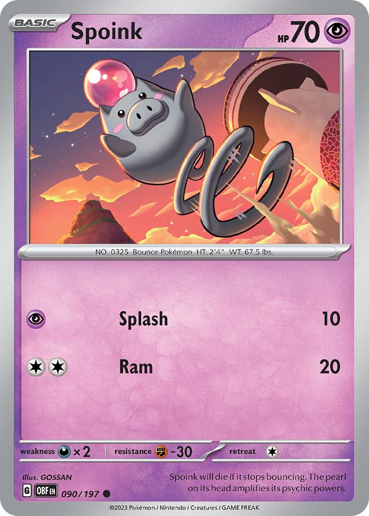 Spoink 90/197 Common | Obsidian Flames | Pokemon Card