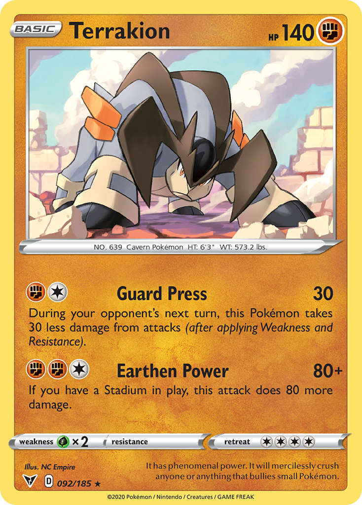 Terrakion 92/185 Rare | Vivid Voltage | Pokemon Card