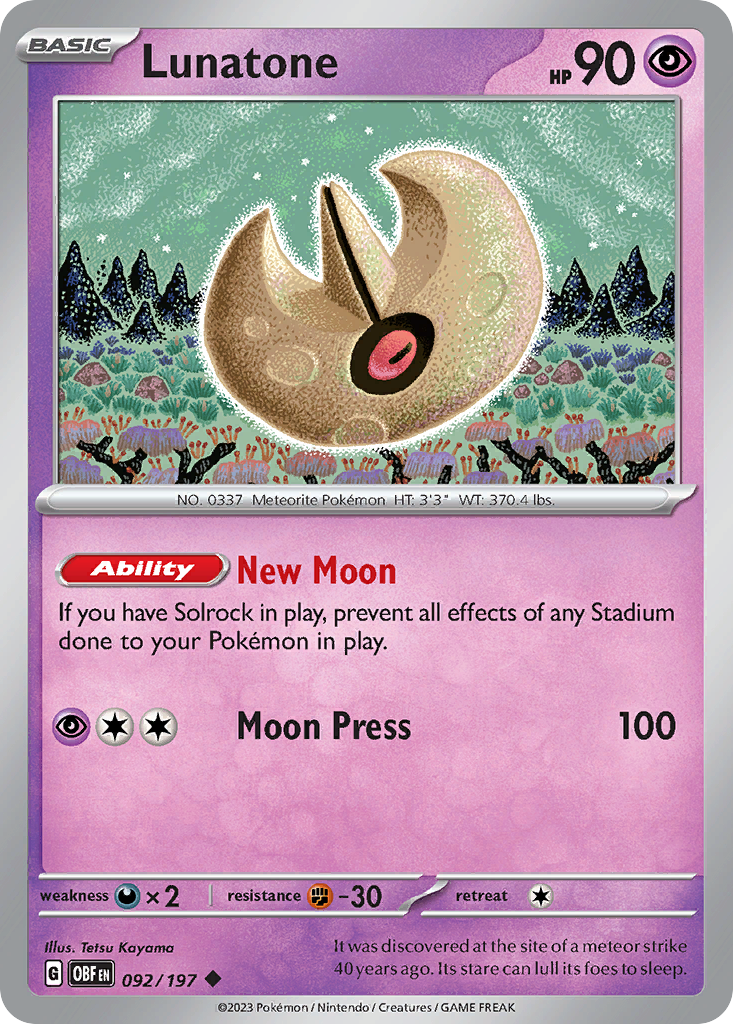 Lunatone 92/197 Uncommon | Obsidian Flames | Pokemon Card