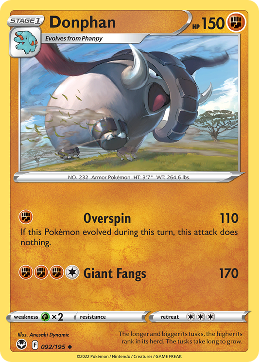 Donphan 92/195 Uncommon | Silver Tempest | Pokemon Card