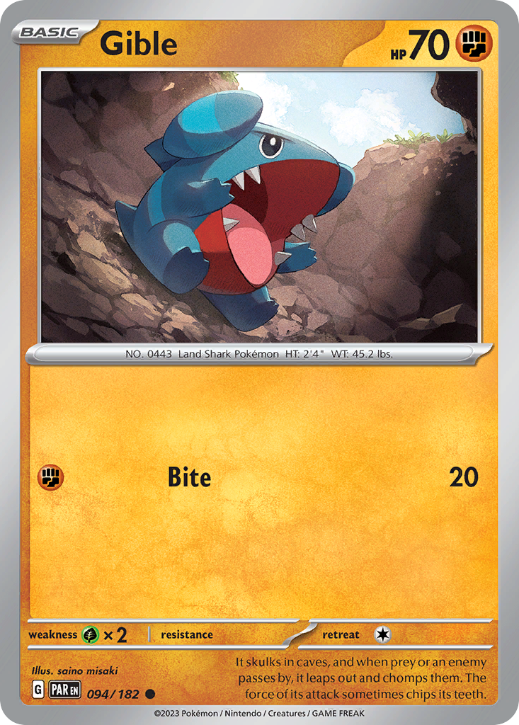 Gible 94/182 Common | Paradox Rift | Pokemon Card