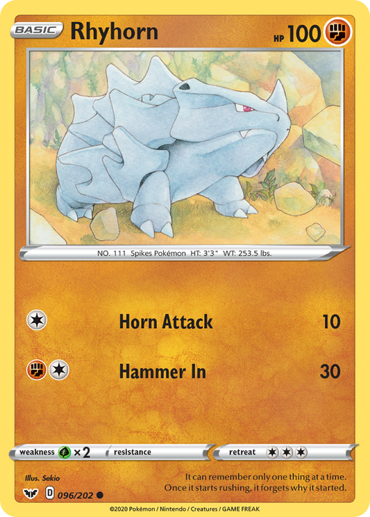 Rhyhorn 96/202 Common | Sword & Shield | Pokemon Card