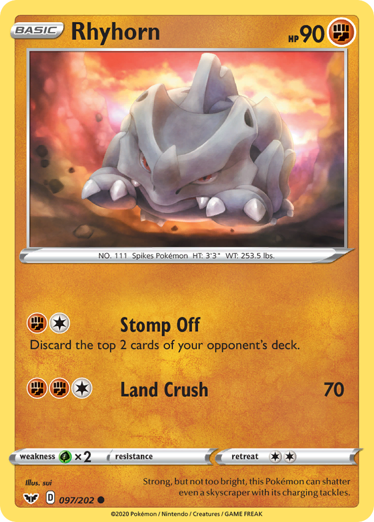 Rhyhorn 97/202 Common | Sword & Shield | Pokemon Card