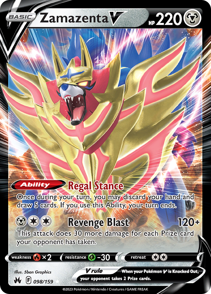 Zamazenta V 98/159 Rare Holo V | Crown Zenith | Pokemon Card